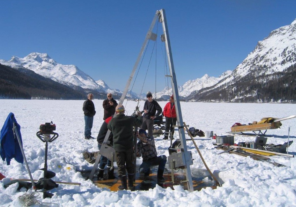 Fieldwork on a frozen lake.